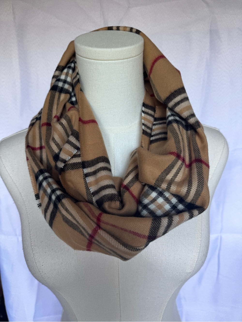 Plaid Infinity Scarf - Camel Check